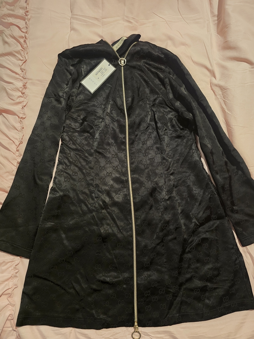 Gucci Black Monogram Zip-Front Shirt Dress